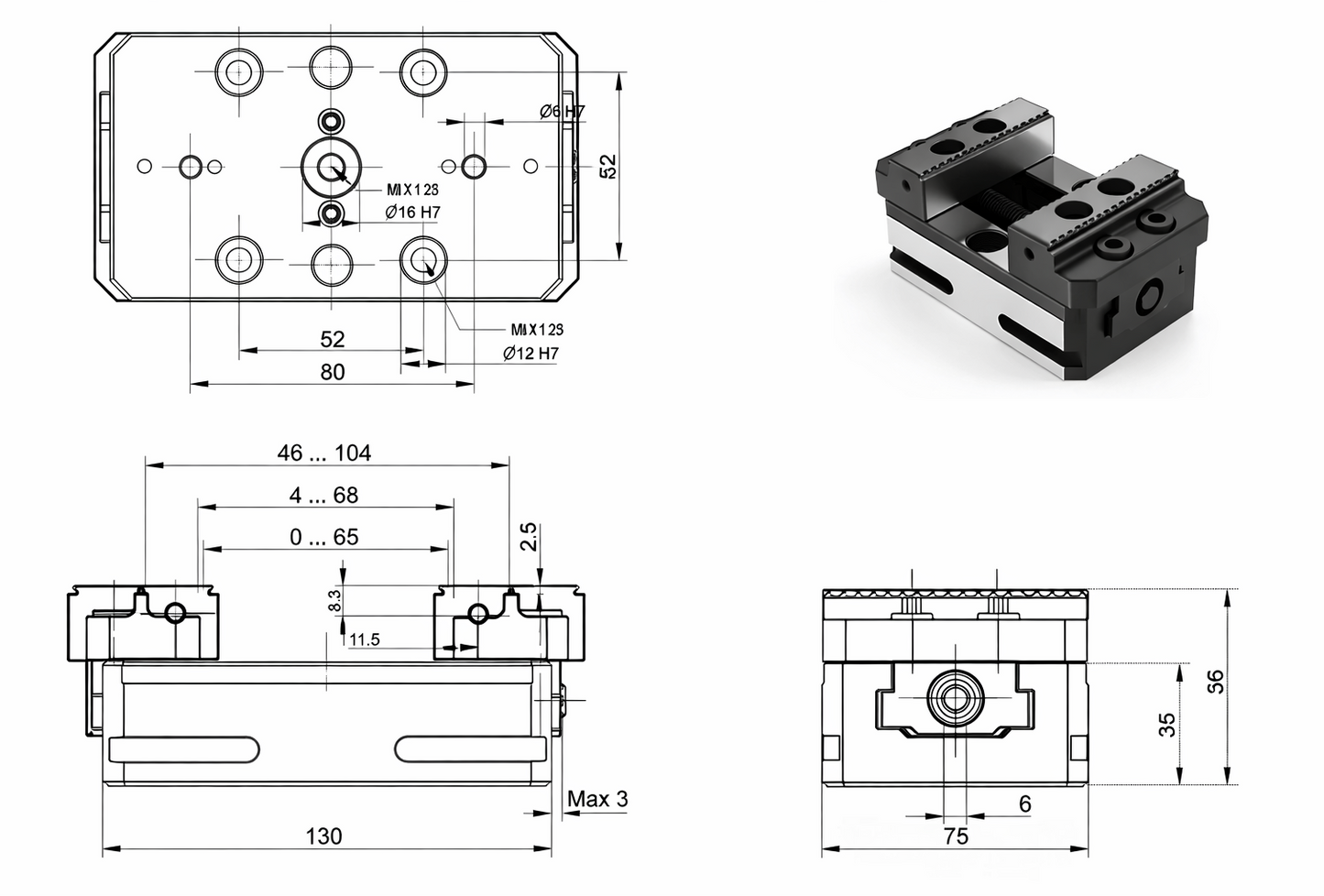 Etau MS75 ouverture 130 mm - 15 kN