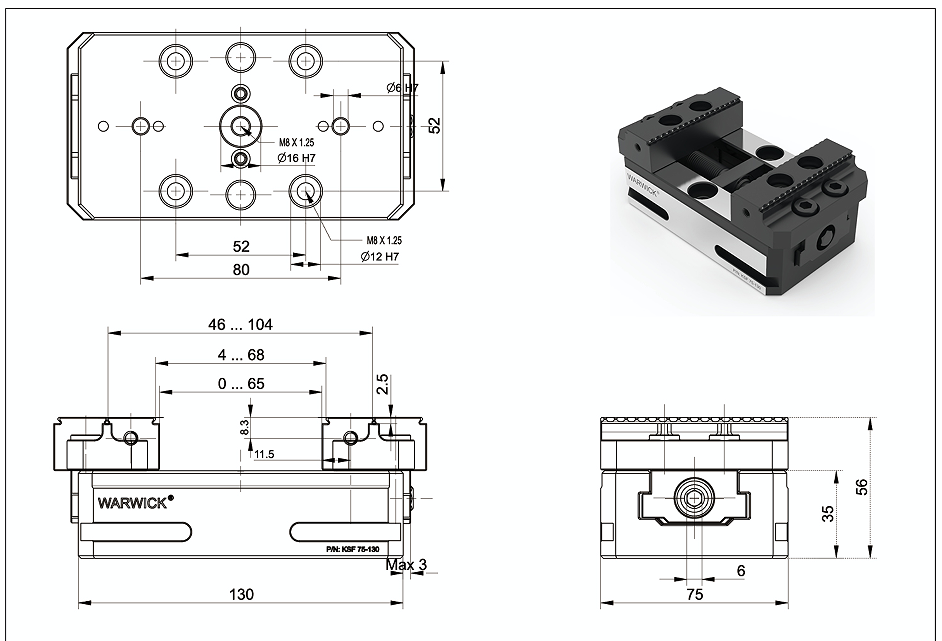 Etau KSF75 ouverture 130 mm - 15 kN