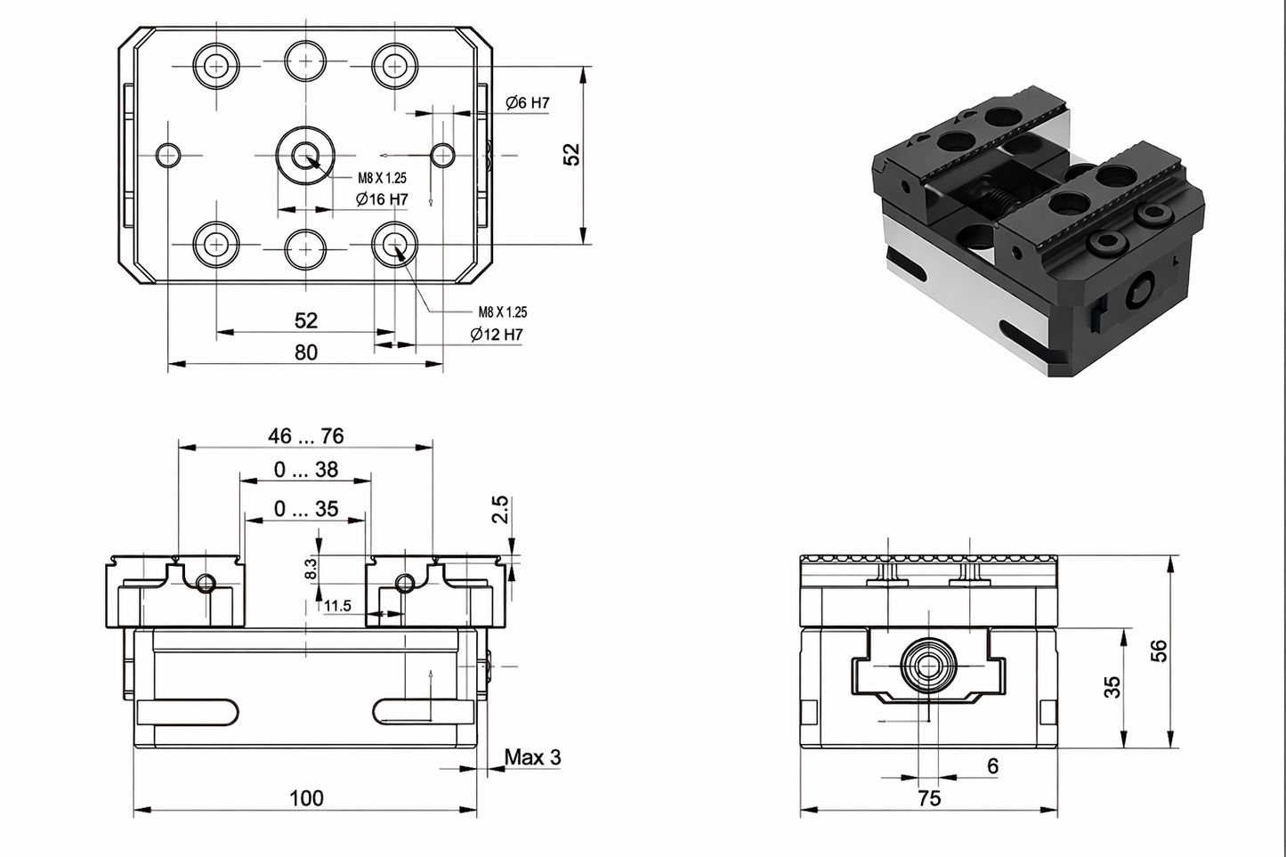 Etau MS75 ouverture 100 mm - 15 kN